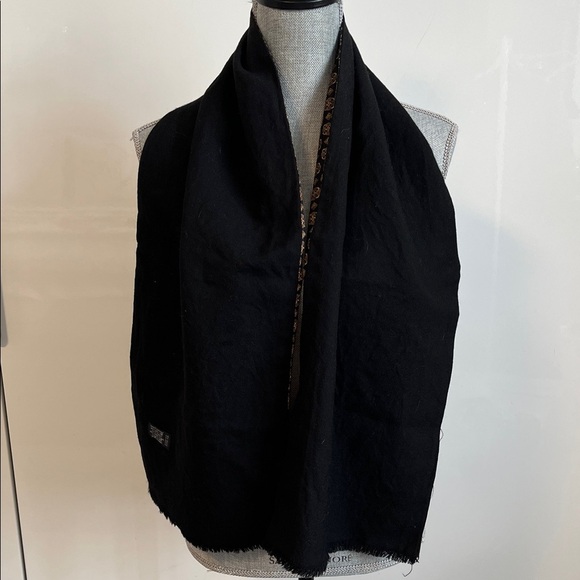 Vintage Silk Wool Black Brown Patterned Double Sided Scarf - Picture 5 of 7